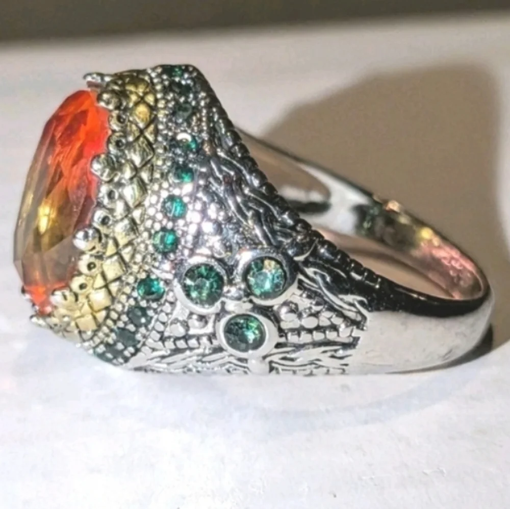 Retro Domineering Mystic Topaz Gemstone Statement Unisex Ring Sz 11